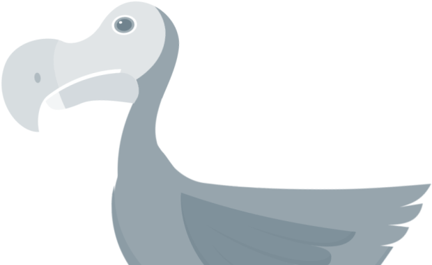 動物 桌布 壁紙 — 一隻風格化的灰色渡渡鳥，擁有彎曲的喙和簡單的眼睛，在黑色背景上以側面顯示。