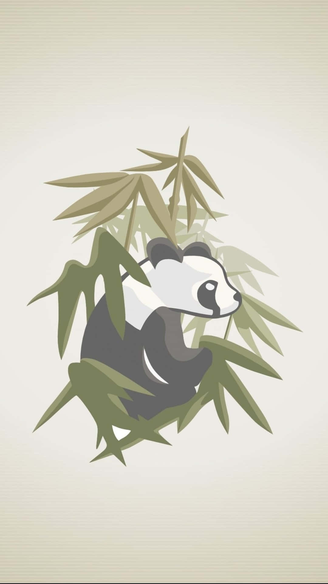 熊貓 桌布 壁紙 — 一隻風格化的熊貓依偎在綠色竹葉之間，背景是柔和的米色。