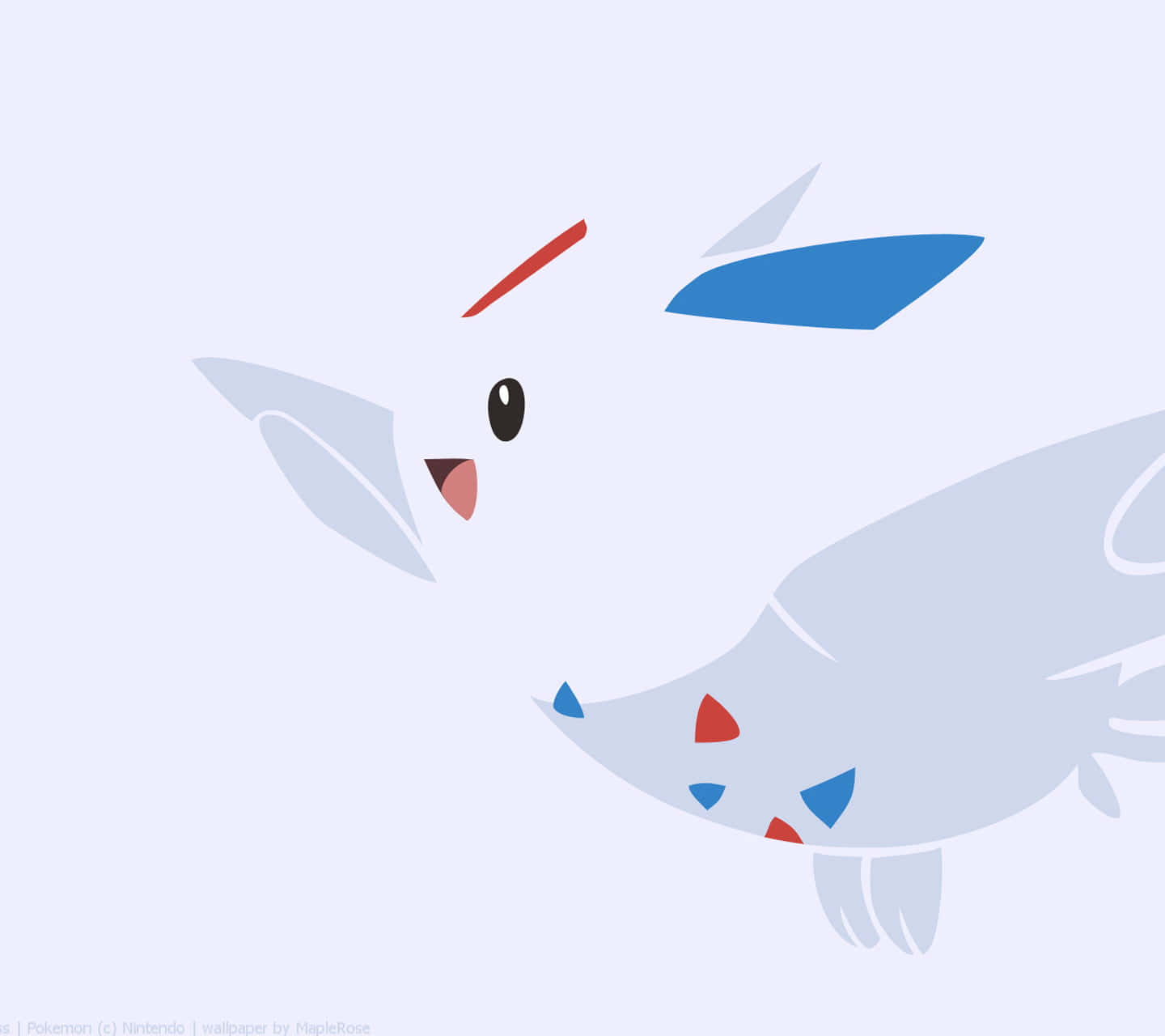 Pokemon Aesthetic 桌布 壁紙 — 一隻風格化的白色寶可夢，帶有藍色和紅色標記，在柔和的淺藍色背景上優雅地滑翔。