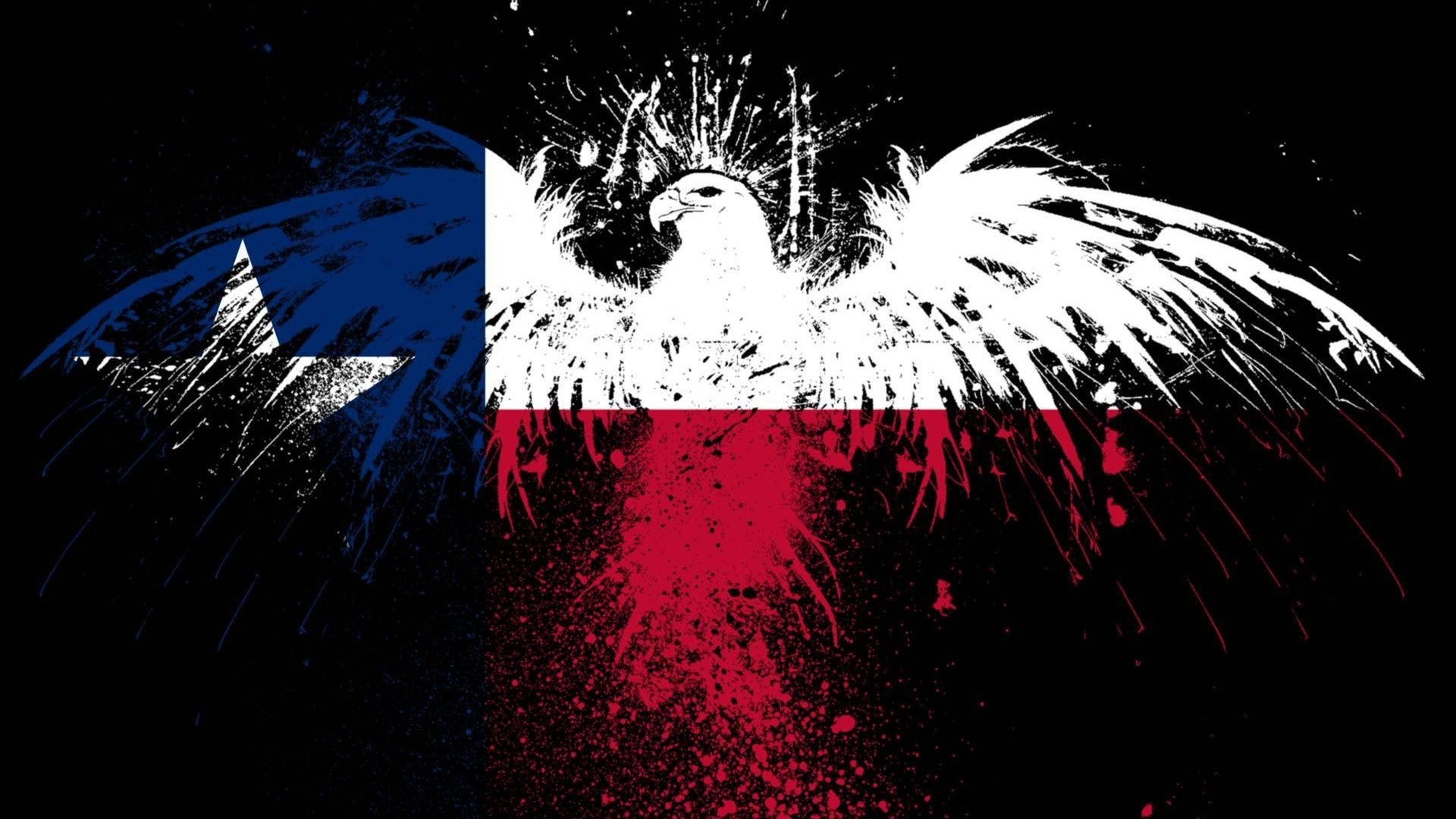 Texas 桌布 壁紙 — 一隻風格化的白色老鷹展開翅膀，疊加在黑色背景上濺灑的智利國旗上。