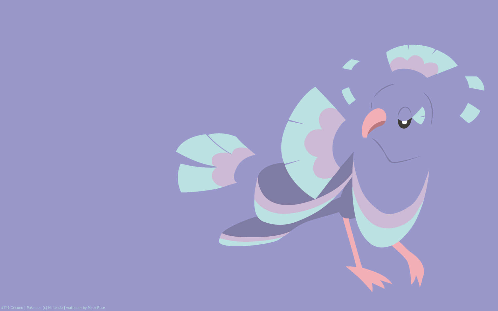 Pokemon Aesthetic 桌布 壁紙 — 一隻風格化的紫色鳥，帶有淺藍色和粉紅色的點綴，站在純薰衣草背景上。