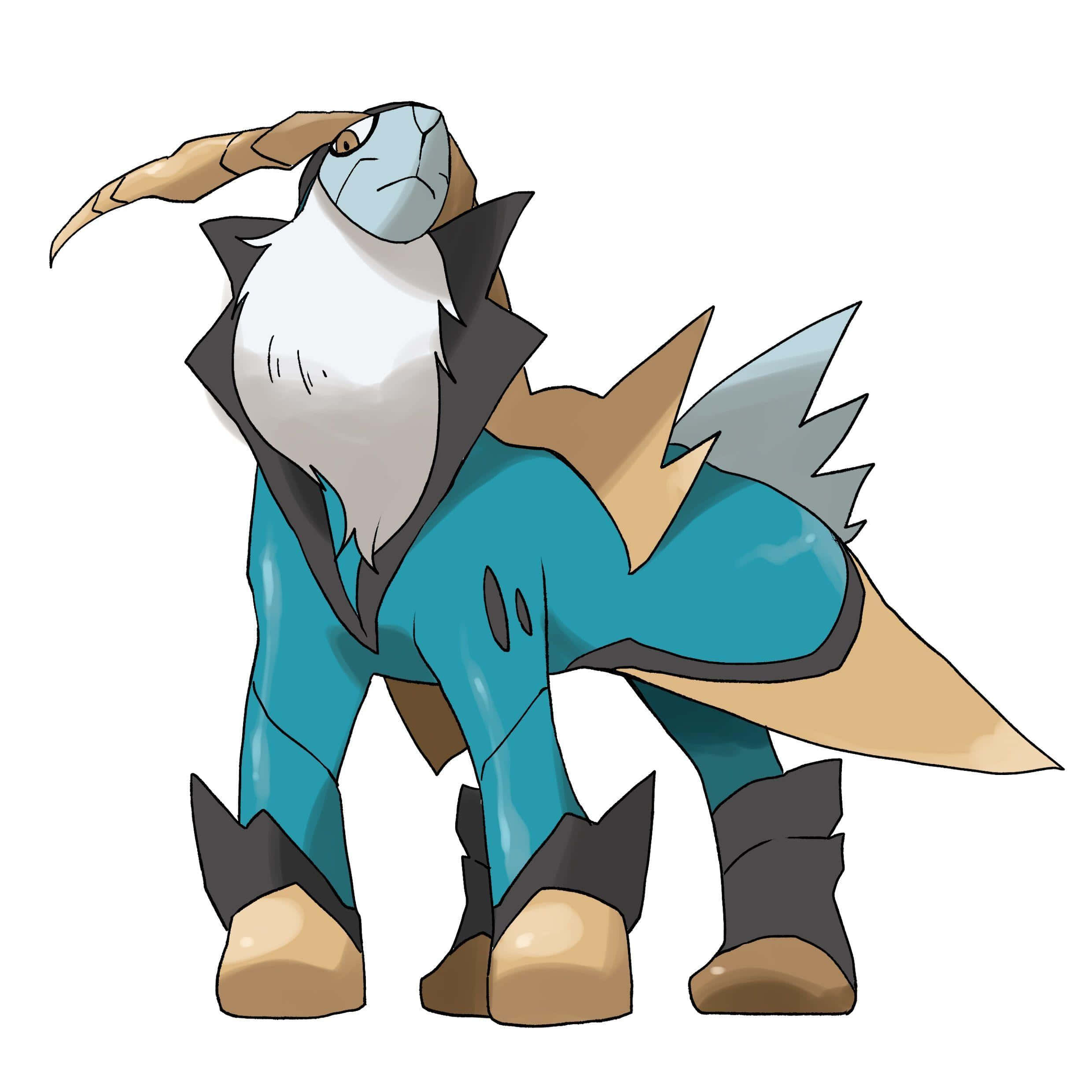 Pokemon Aesthetic 桌布 壁紙 — 一隻風格化的藍色和棕褐色寶可夢，白色胸部，黑色點綴，自信地站在純白色背景前。