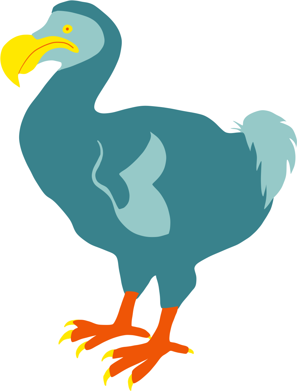 dodo 桌布 壁紙 — 一隻風格化的藍色渡渡鳥，有黃色喙和橙色腳，站在黑色背景前。