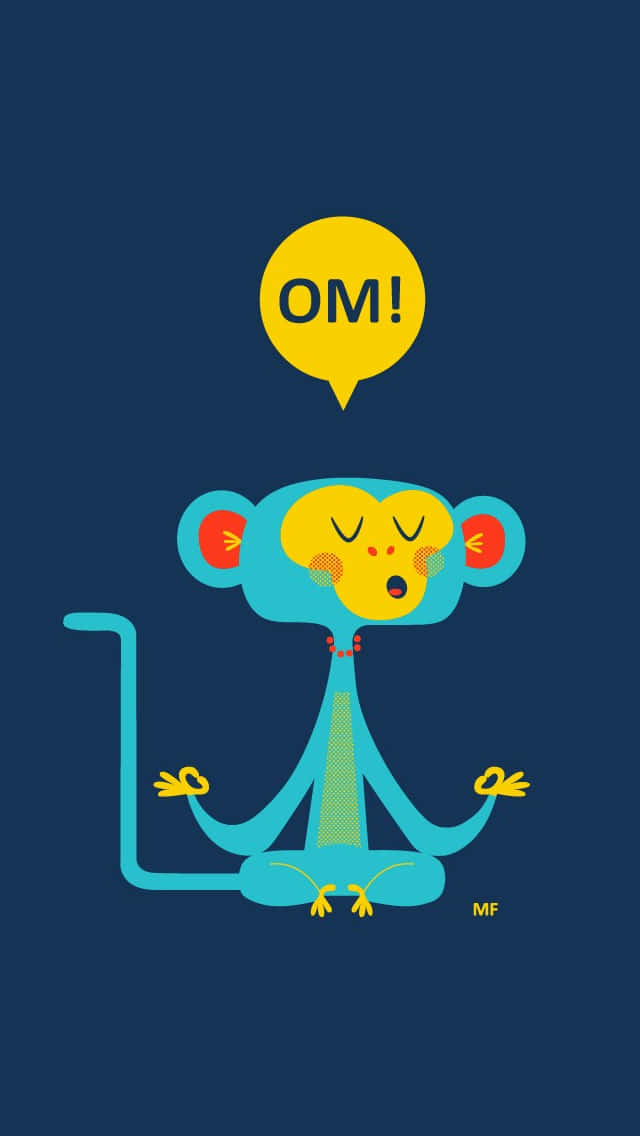 Meditation 桌布 壁紙 — 一隻風格化的藍色猴子閉著眼睛平靜地冥想，頭頂上有一個黃色對話氣泡寫著OM！