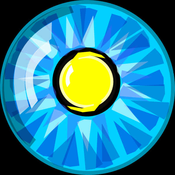Eyes Lens 桌布 壁紙 — 一隻風格化的藍色眼睛，帶有明亮的黃色瞳孔，在黑色背景上散發出幾何碎片。