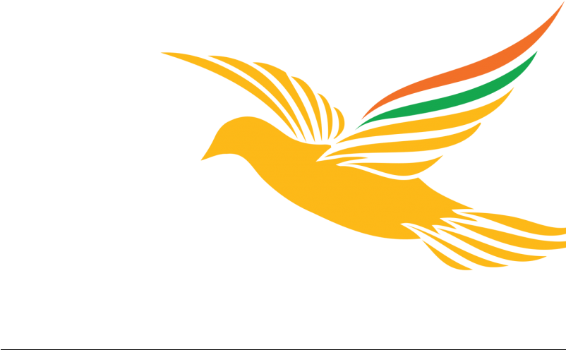 Republic Day 桌布 壁紙 — 一隻風格化的黃色鳥在飛行中，帶有彩虹色的翼尖，背景為黑色。