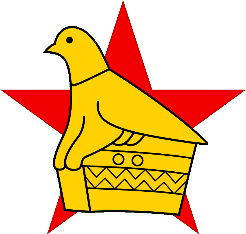 Zimbabwe 桌布 壁紙 — 一隻風格化的黃色鴿子棲息在一個有圖案的盒子上，背後有一顆紅星，背景為黑色。