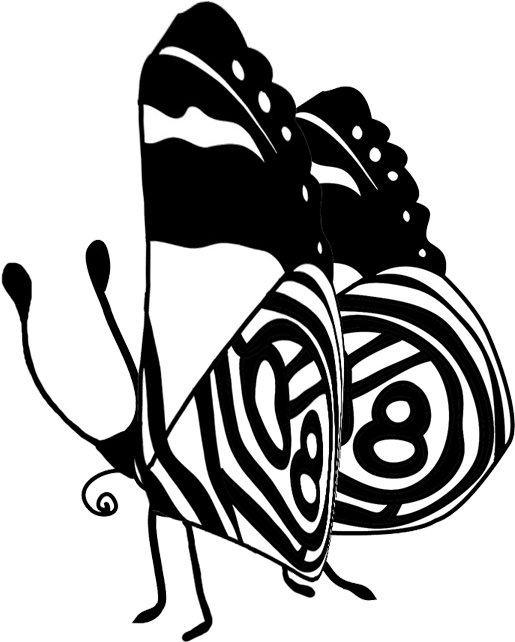 Butterfly Outline 桌布 壁紙 — 一隻風格化的黑白蝴蝶，帶有醒目的斑馬紋條紋和扇貝形翅膀。