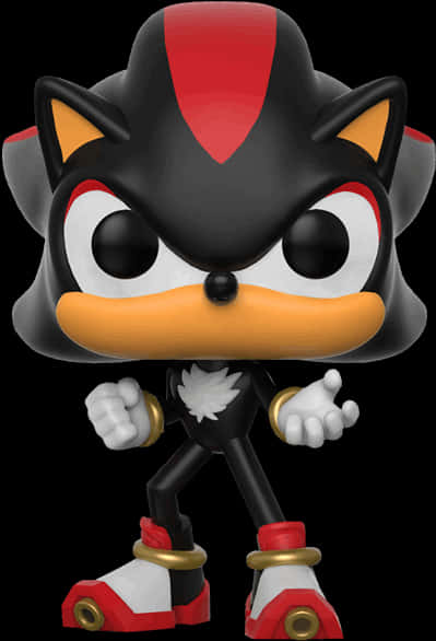 Funko Pop 桌布 壁紙 — 一隻風格化的黑色刺蝟，帶有紅色條紋和橙色口鼻部，以動態姿勢站在黑色背景前。