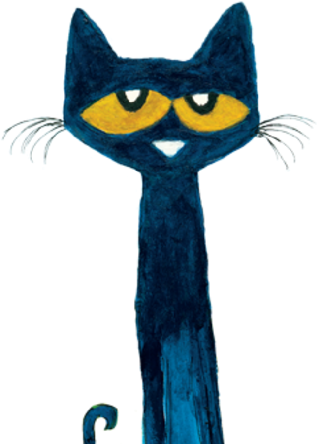 Pete The Cat 桌布 壁紙 — 一隻高大的藍色貓咪，有著黃色眼睛和白色鬍鬚，站在黑色背景前。