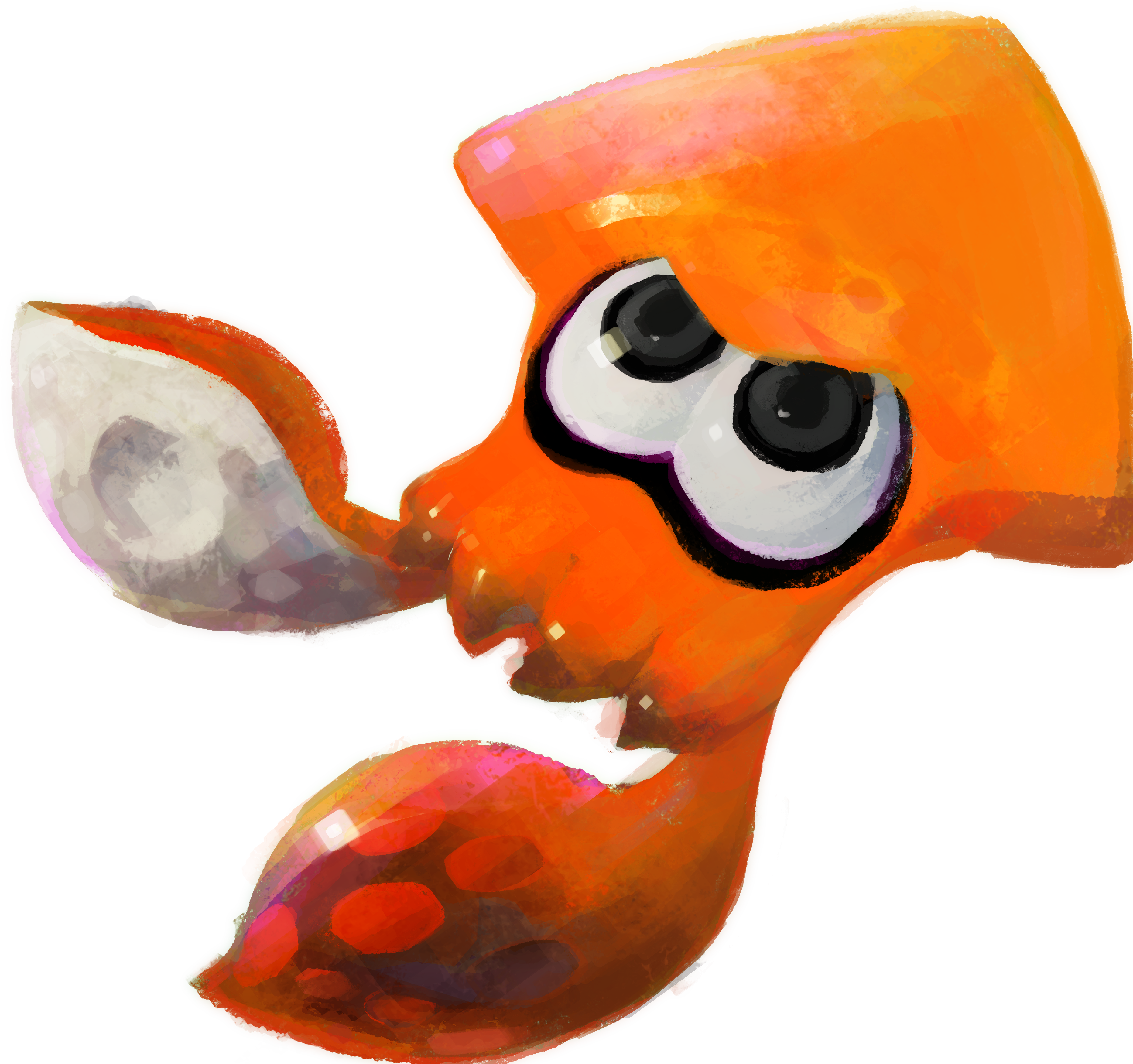 squid 桌布 壁紙 — 一隻鮮豔的橙色卡通魷魚，有著大大的表情豐富的眼睛和俏皮的姿勢，背景為白色。