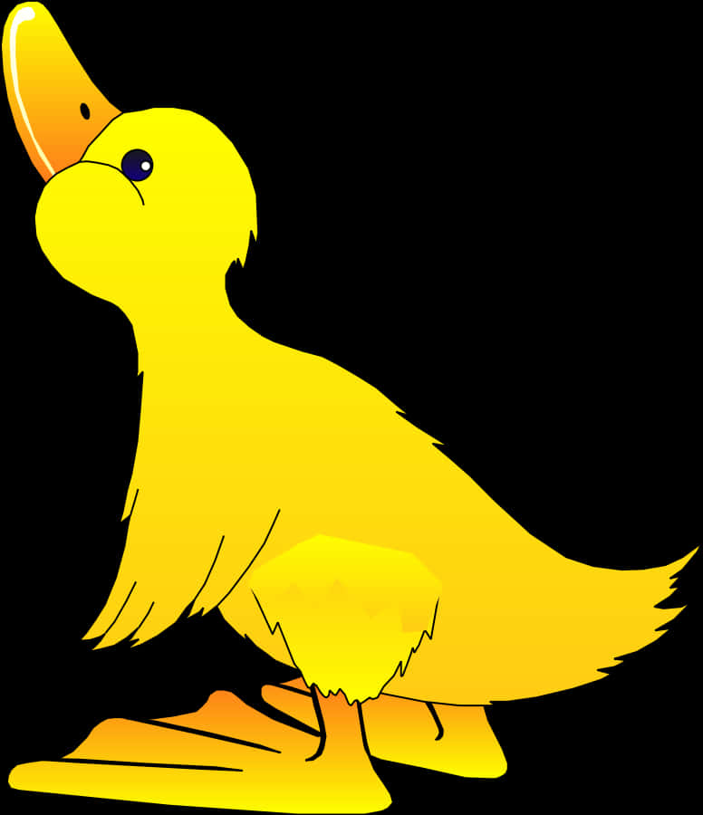 Clip Art 桌布 壁紙 — 一隻鮮黃色卡通鴨，有橙色喙和腳，站在純黑色背景前。