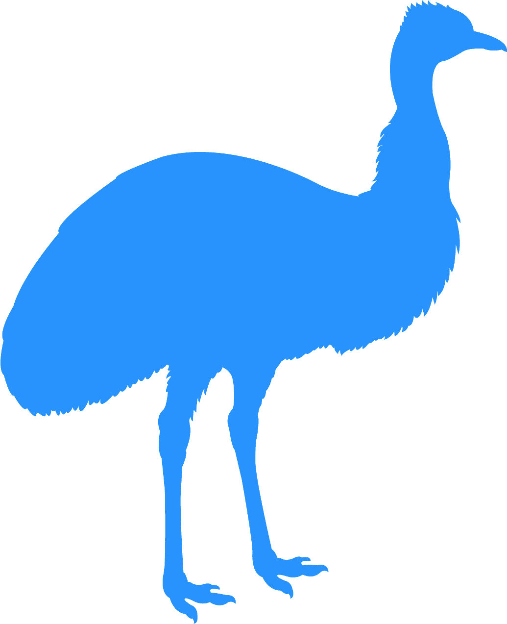 鳥 桌布 壁紙 — 一隻鴯鶓的醒目藍色剪影，在純黑背景上高高聳立。