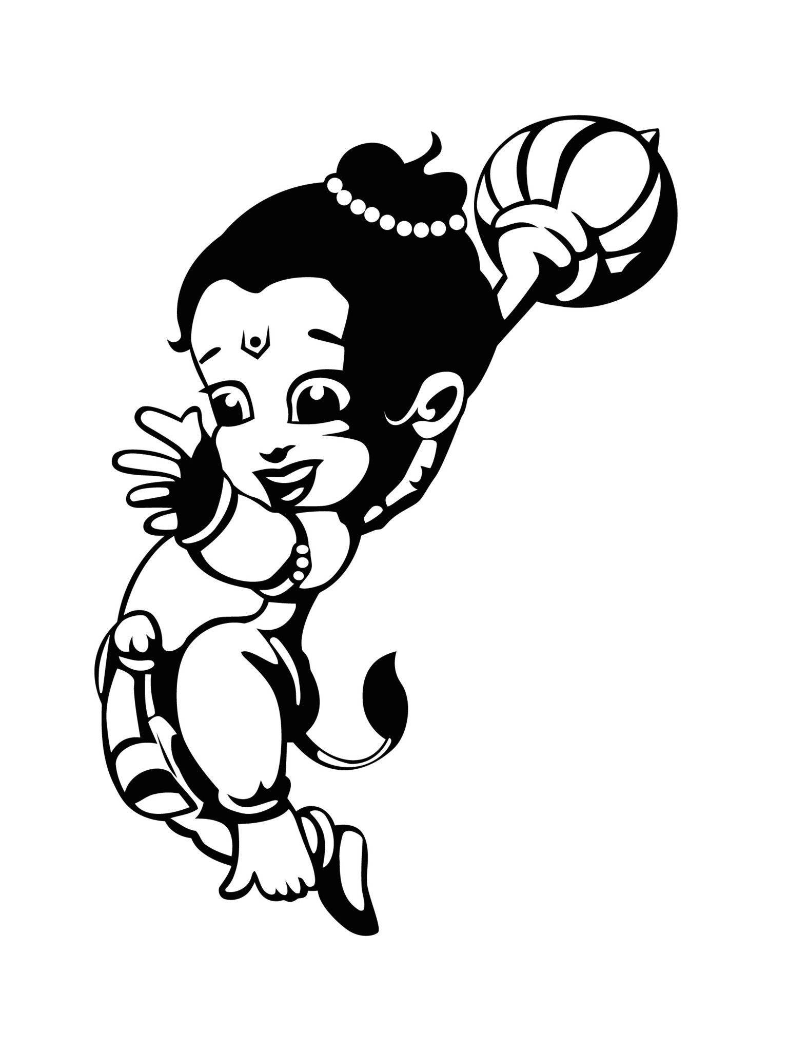 黑白 桌布 壁紙 — 一隻黑白卡通快樂猴子，拿著一條紋球，帶著頑皮表情開心地揮手。