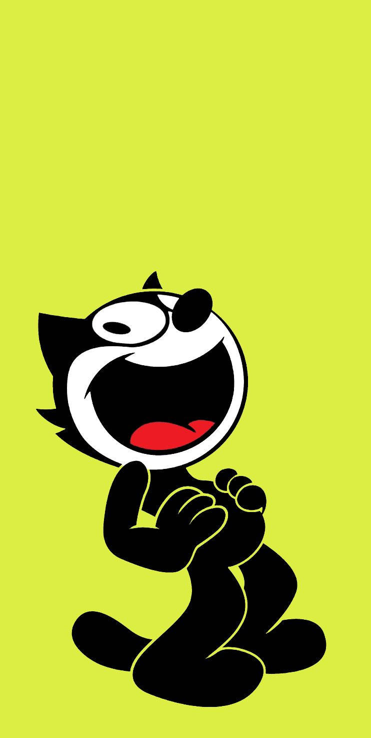 Felix The Cat 桌布 壁紙 — 一隻黑色卡通貓，張大嘴巴，露出紅色舌頭，坐在明亮的萊姆綠色背景前。