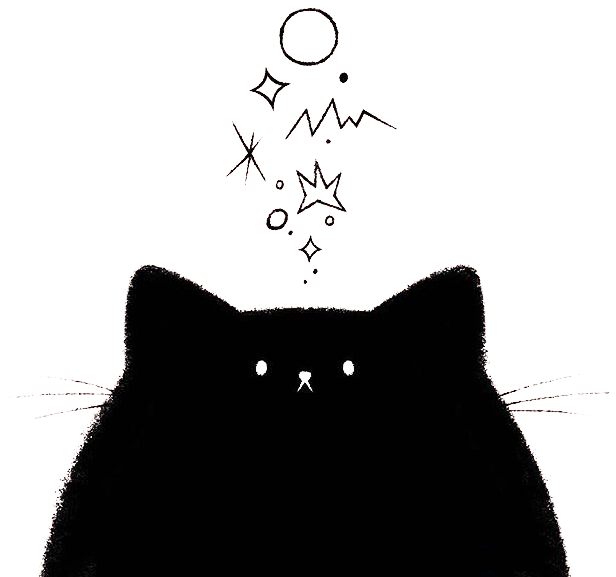 Cat Free 桌布 壁紙 — 一隻黑貓的剪影仰望黑暗虛空中閃爍的星星和天體符號組成的星座。