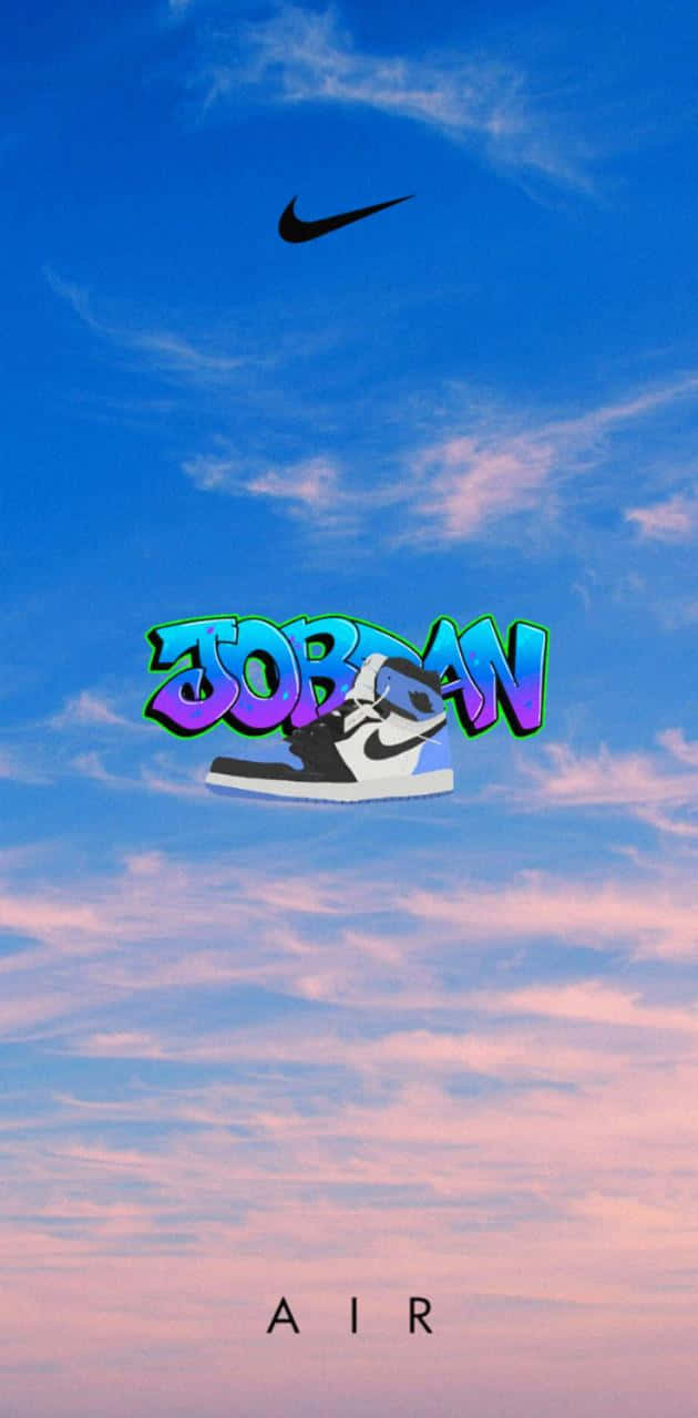 鞋子 桌布 壁紙 — 一雙充滿活力的Jordan運動鞋在暮色天空中漂浮，天空有粉紅色的雲朵和上方的Nike勾勾。