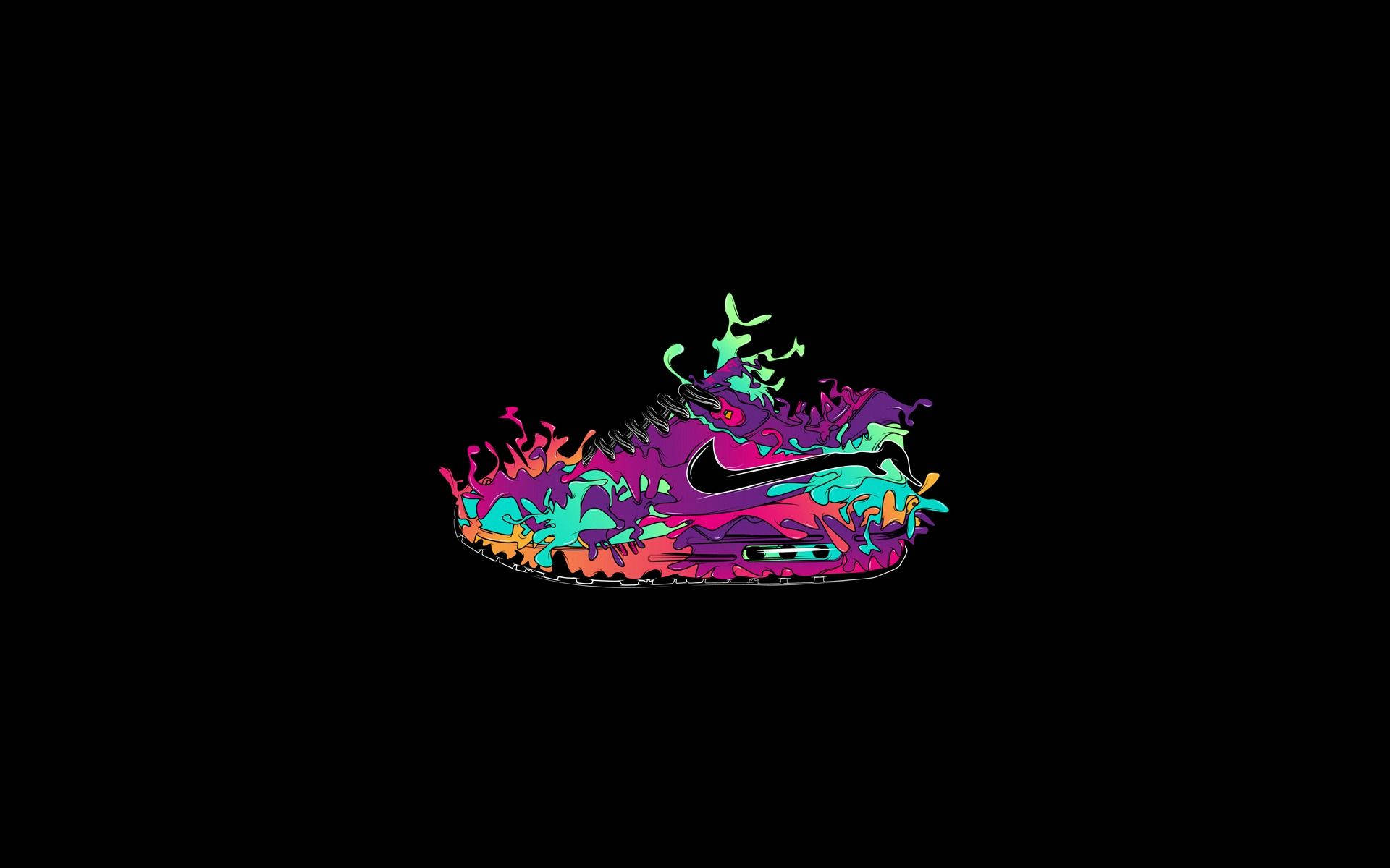 Nike 桌布 壁紙 — 一雙充滿活力的霓虹運動鞋在黑色背景上爆發出色彩繽紛的油漆飛濺。