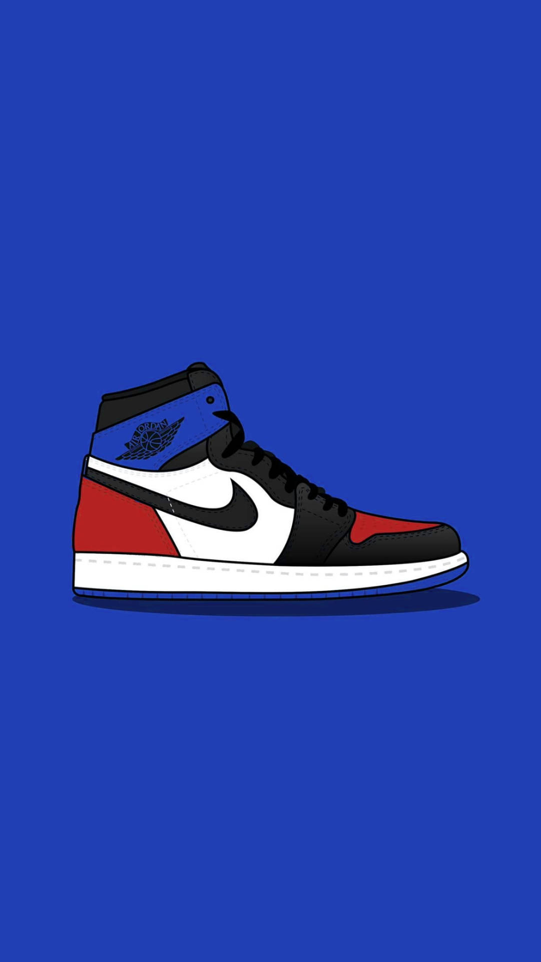 一雙紅黑藍色的Jordan 1運動鞋，放在純藍色背景上。 — 鞋子 GIF 壁紙