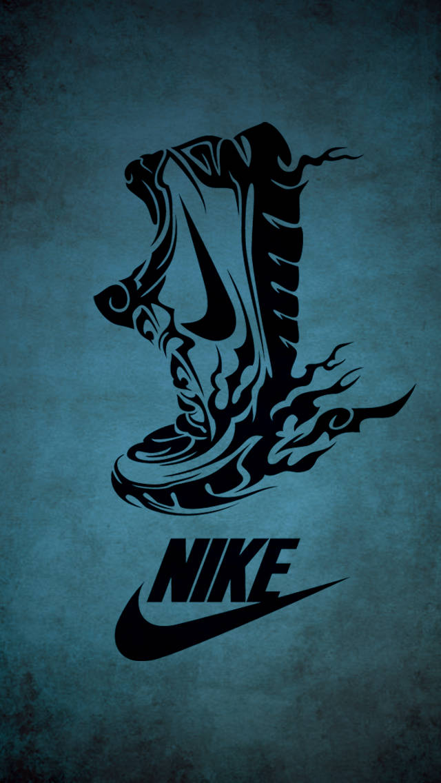 Nike iPhone 桌布 壁紙 — 一雙帶有火焰細節的黑色Nike運動鞋，背景為有紋理的青綠色。