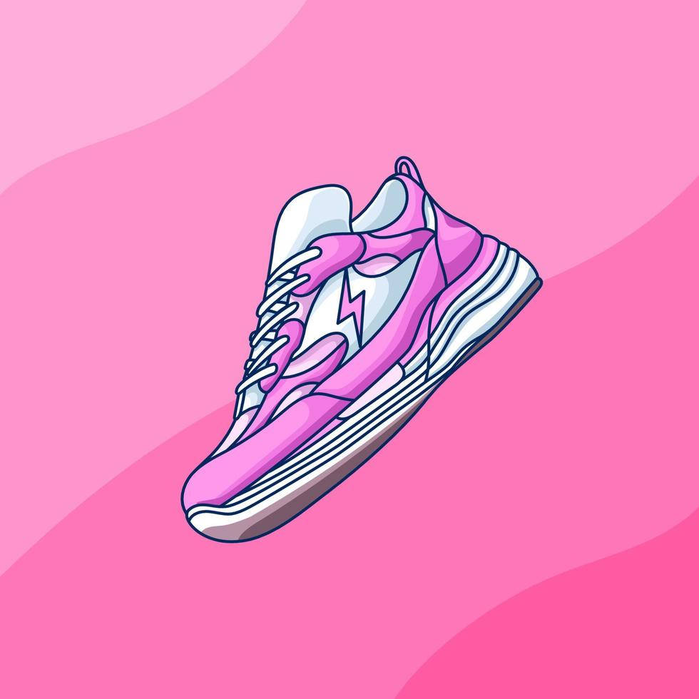 Sneaker 桌布 壁紙 — 一雙帶有閃電設計的鮮豔粉白運動鞋漂浮在漸變粉紅背景上。