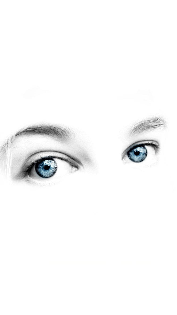 Eyes 桌布 壁紙 — 一雙強烈的藍眼睛從純白背景中窺視，帶有柔和陰影的特寫。