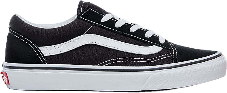 Vans 桌布 壁紙 — 一雙時尚的黑色Vans Old Skool運動鞋，帶有白色縫線和鞋底，背景透明。