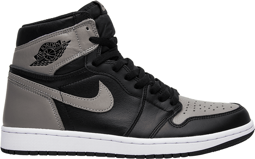Air Jordan 桌布 壁紙 — 一雙時尚的黑色和灰色高筒運動鞋，帶有白色鞋底和標誌性的Air Jordan標誌，背景為純黑色。