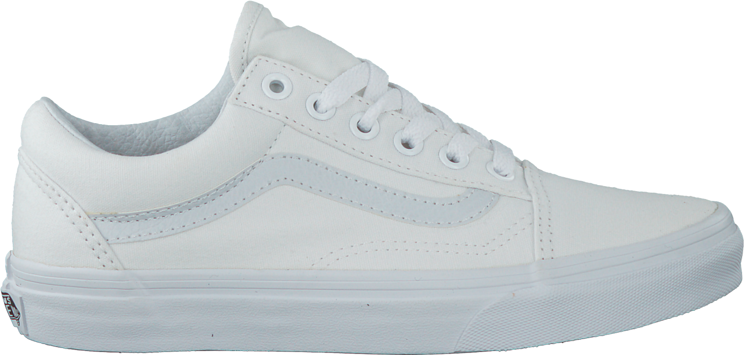 Vans 桌布 壁紙 — 一雙純白色的Vans Old Skool運動鞋，側面展示在純黑色背景前。