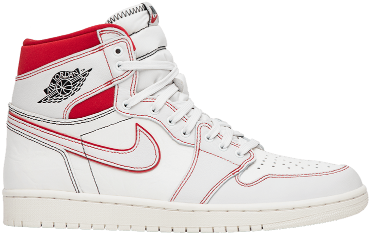 Air Jordan 桌布 壁紙 — 一雙純白色高筒運動鞋，帶有醒目紅色點綴和標誌性 Air Jordan 品牌標誌，置於純黑色背景上。