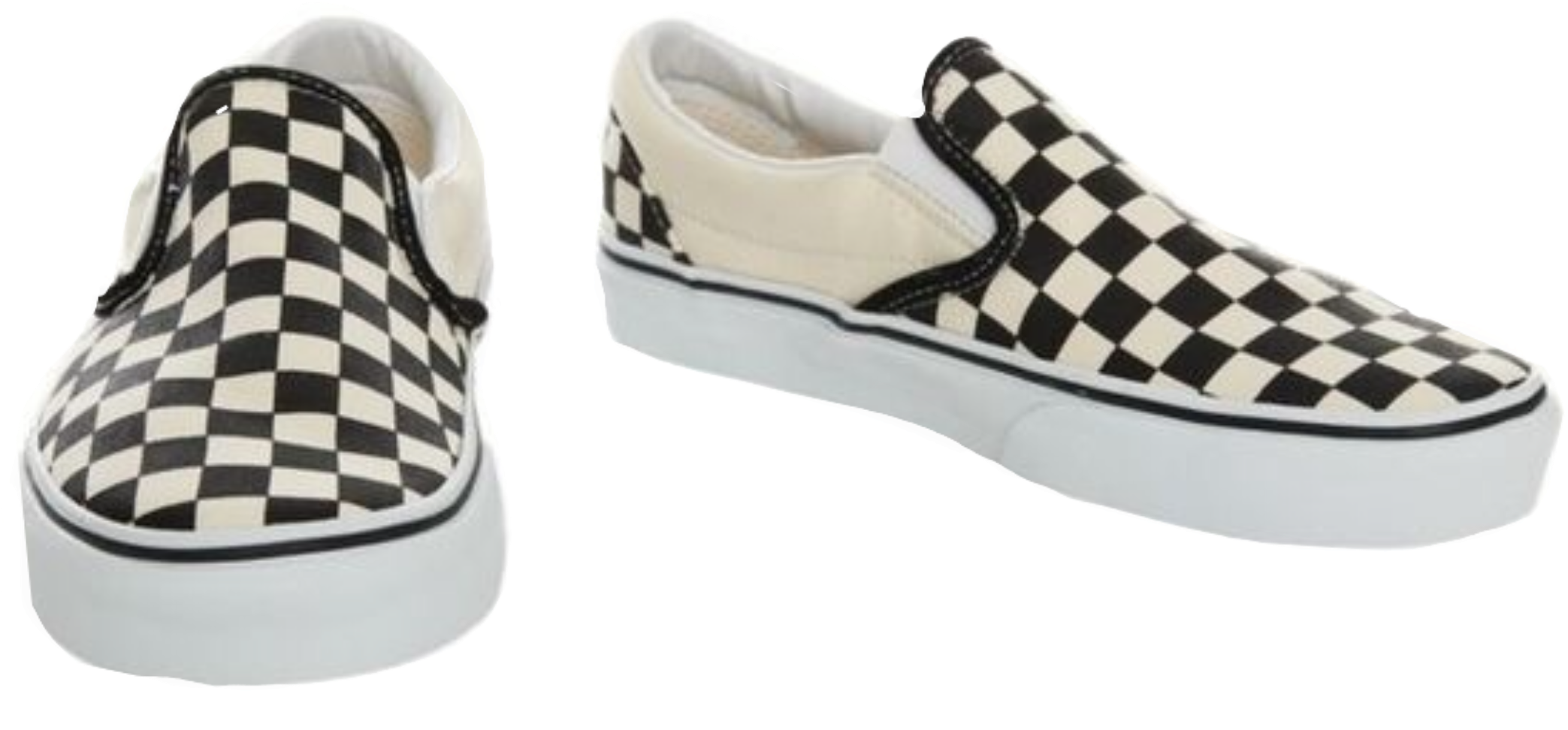 Vans 桌布 壁紙 — 一雙經典黑白格紋懶人運動鞋，白色鞋底，車線整潔。