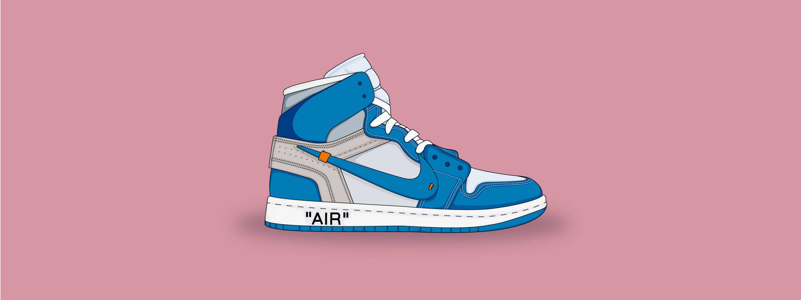 卡通鞋子 桌布 壁紙 — 一雙風格化的藍白高筒運動鞋，帶有 'AIR' 品牌標誌，置於純粉紅色背景上。