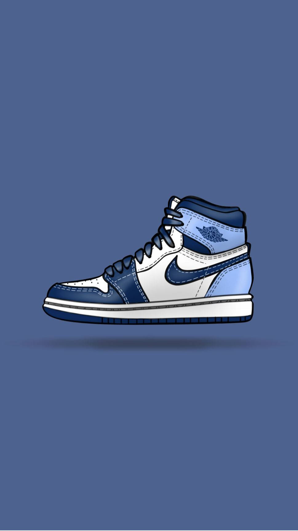 Nike Shoes 桌布 壁紙 — 一雙風格化的藍白高筒運動鞋漂浮在純藍色背景上，帶有微妙的陰影。