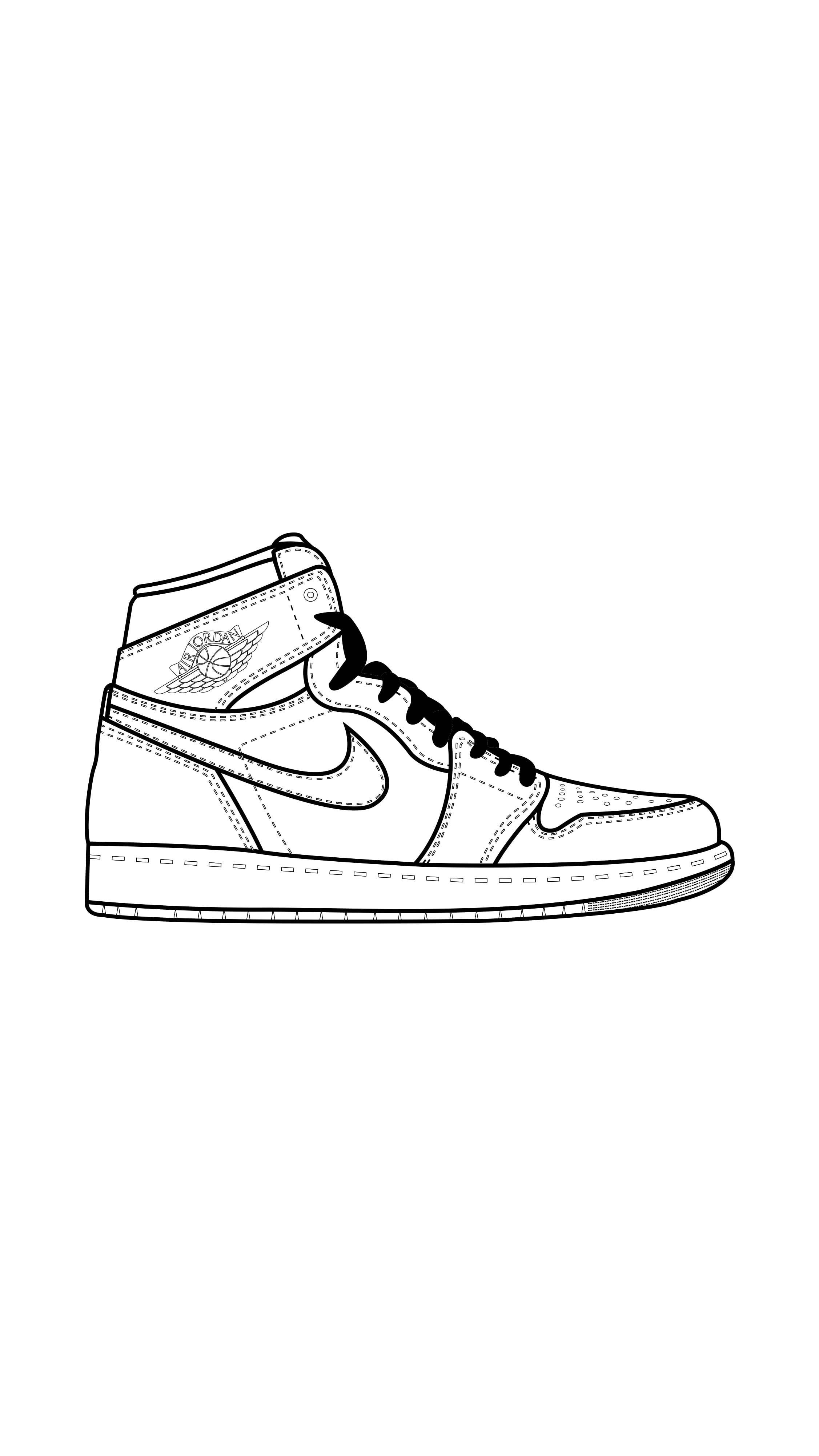 Nike 桌布 壁紙 — 一雙高筒運動鞋的極簡黑白線條畫，帶有可見的縫線和標誌細節。