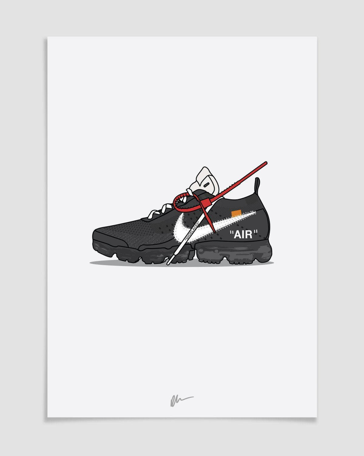 卡通鞋子 桌布 壁紙 — 一雙黑色Nike Air運動鞋，帶有紅色鋸齒鞋帶和白色swoosh標誌，背景為純白色。