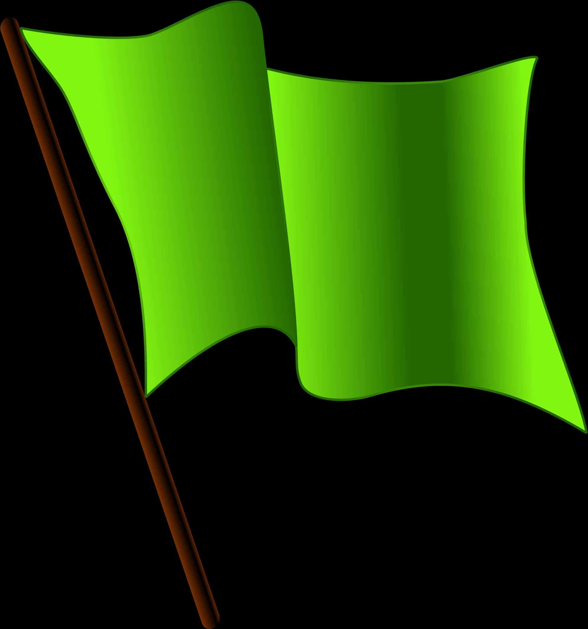 Flag 桌布 壁紙 — 一面亮綠色旗幟帶有平滑的褶皺，在棕色旗桿上飄揚，背景為純黑色。
