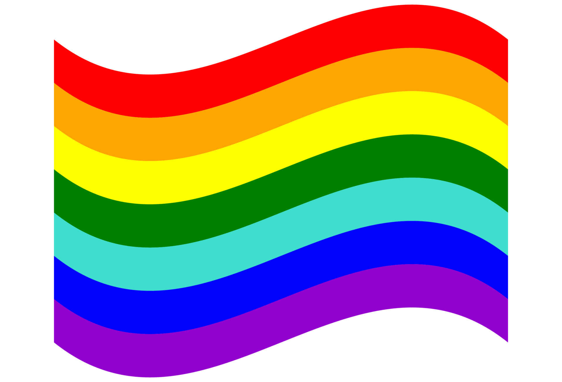 Pride Flag 桌布 壁紙 — 一面充滿活力的彩虹旗在純白背景上動態飄揚，展現驕傲色彩。