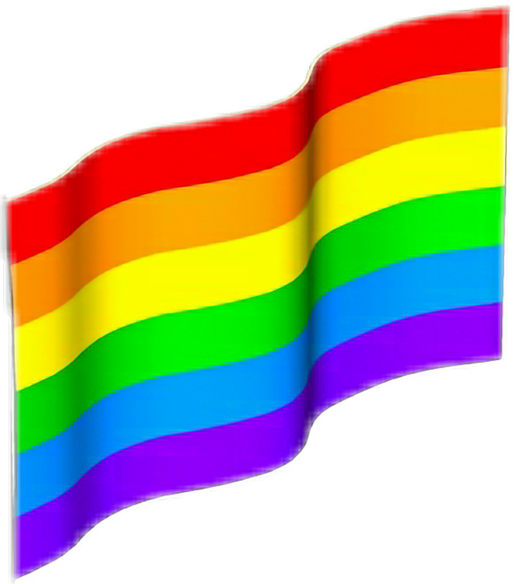 LGBT 桌布 壁紙 — 一面充滿活力的彩虹旗在純黑色背景上動態飄揚，帶有清晰的白色輪廓。