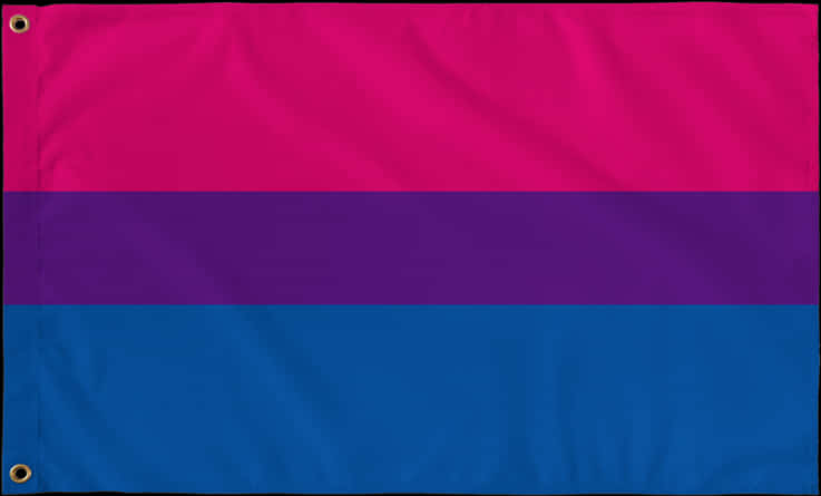 Bisexual 桌布 壁紙 — 一面充滿活力的雙性戀驕傲旗幟，帶有粉紅、紫色和藍色三條水平條紋，在風中輕輕飄揚。