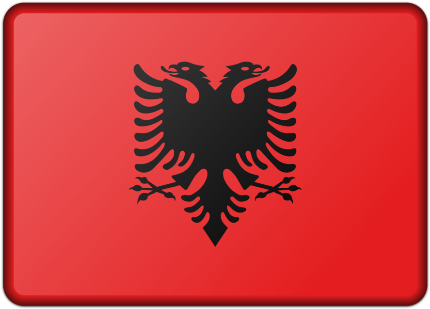 Albania 桌布 壁紙 — 一面光滑的紅色長方形旗幟，中央醒目地展示著一隻大膽的黑色雙頭鷹。