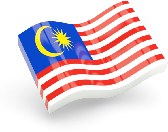 Malaysia 桌布 壁紙 — 一面光澤的3D渲染馬來西亞國旗在純黑背景上動態飄揚。