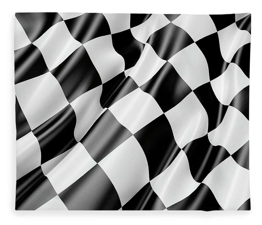 Chequered Flag 桌布 壁紙 — 一面動感的黑白格紋賽車旗隨風飄揚，帶有清晰的摺痕和光澤布料質感。