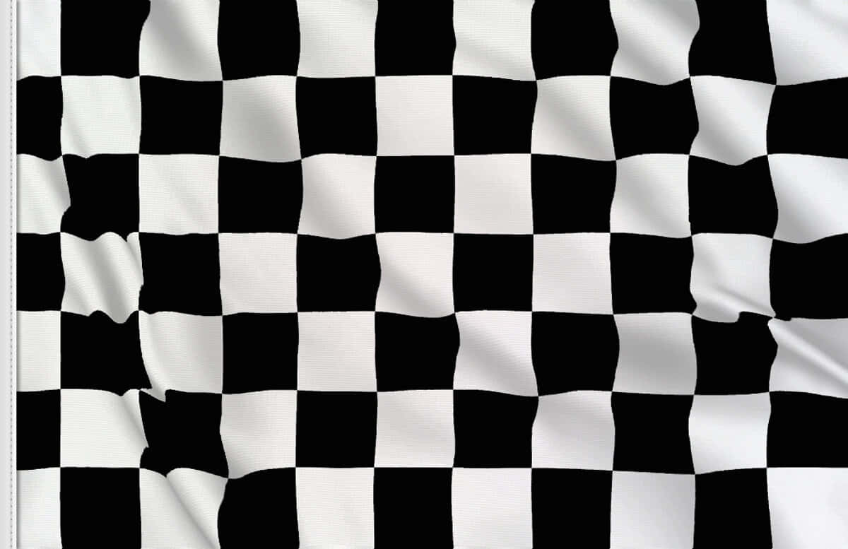 Chequered Flag 桌布 壁紙 — 一面動態的黑白格紋賽車旗在風中飄揚，布料摺痕清晰，對比鮮明。
