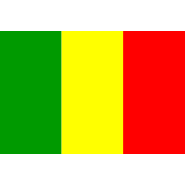 Mali 桌布 壁紙 — 一面大膽的垂直三色旗，帶有綠色、黃色和紅色條紋，並以黑色邊框框住。
