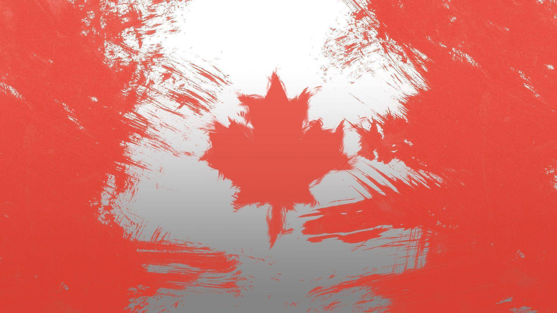 Canada Flag 桌布 壁紙 — 一面大膽的抽象加拿大國旗，紅色楓葉以紋理筆觸繪製在紅白背景上。