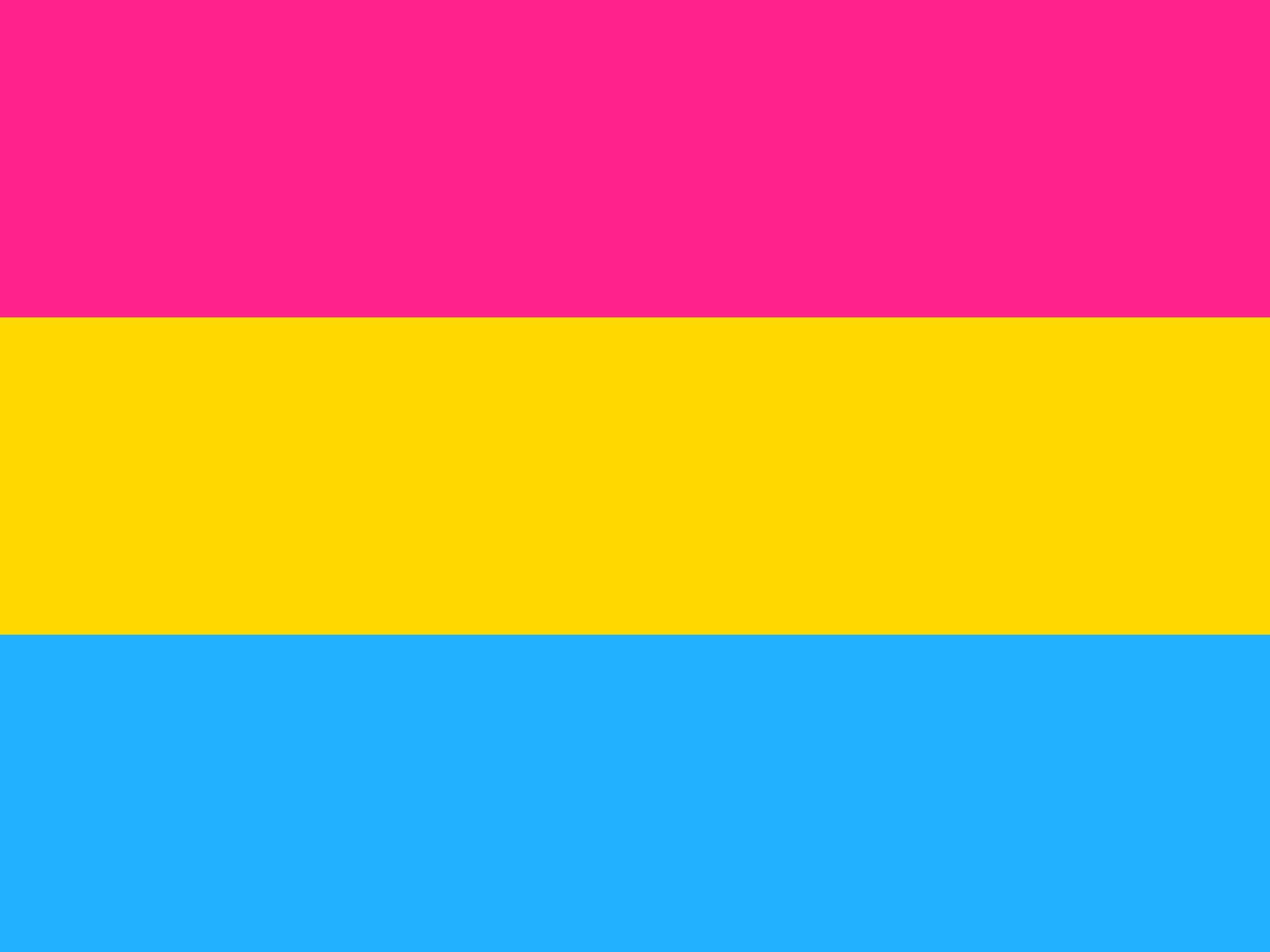 Lgbtq 桌布 壁紙 — 一面大膽的旗幟，帶有粉紅色、黃色和藍色的三條水平條紋，色彩鮮豔飽和。