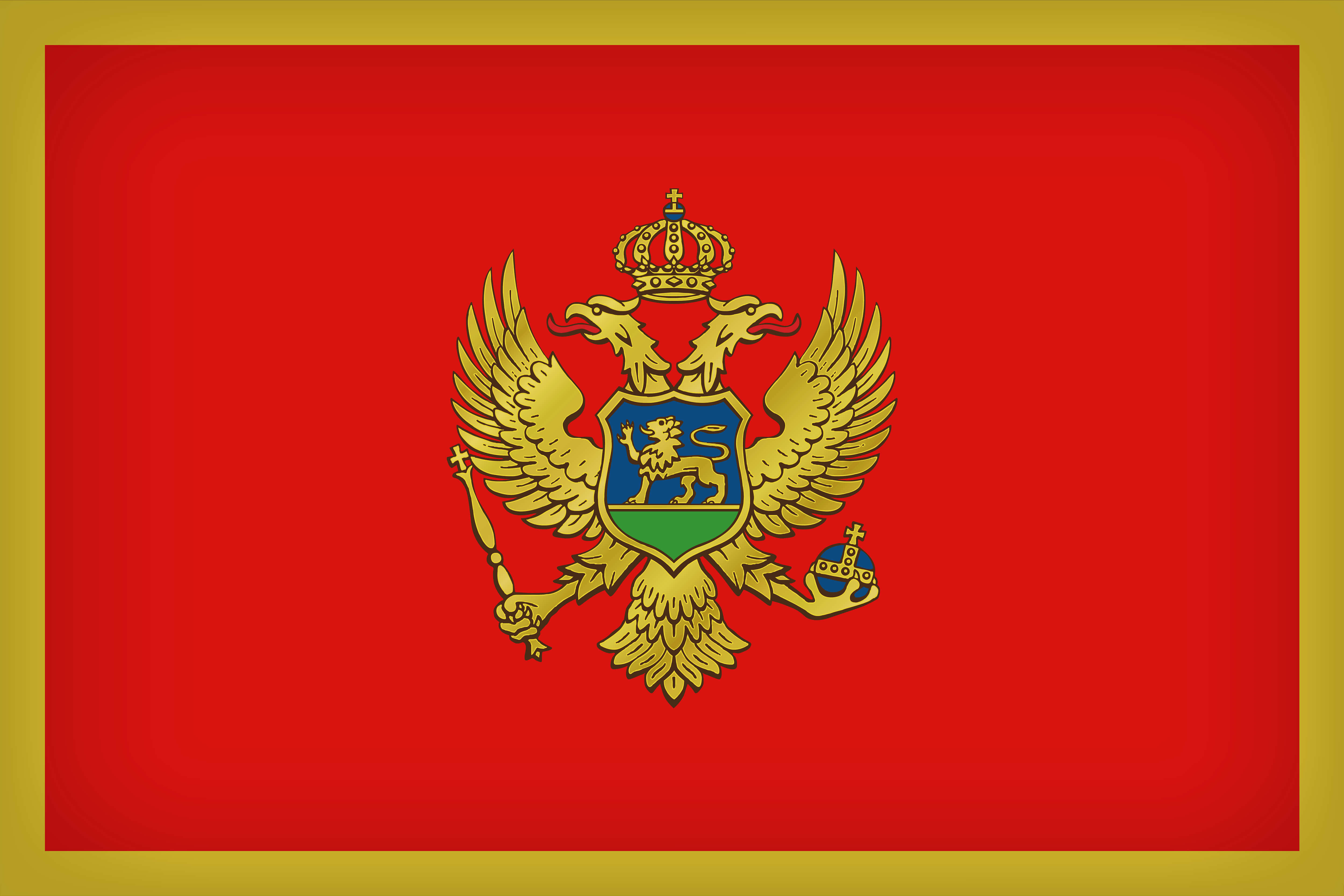 Flag 桌布 壁紙 — 一面大膽的紅色旗幟，上面有一隻金色的雙頭鷹，手持權杖和寶球，戴著皇冠，緊握著一個帶有獅子的盾牌。