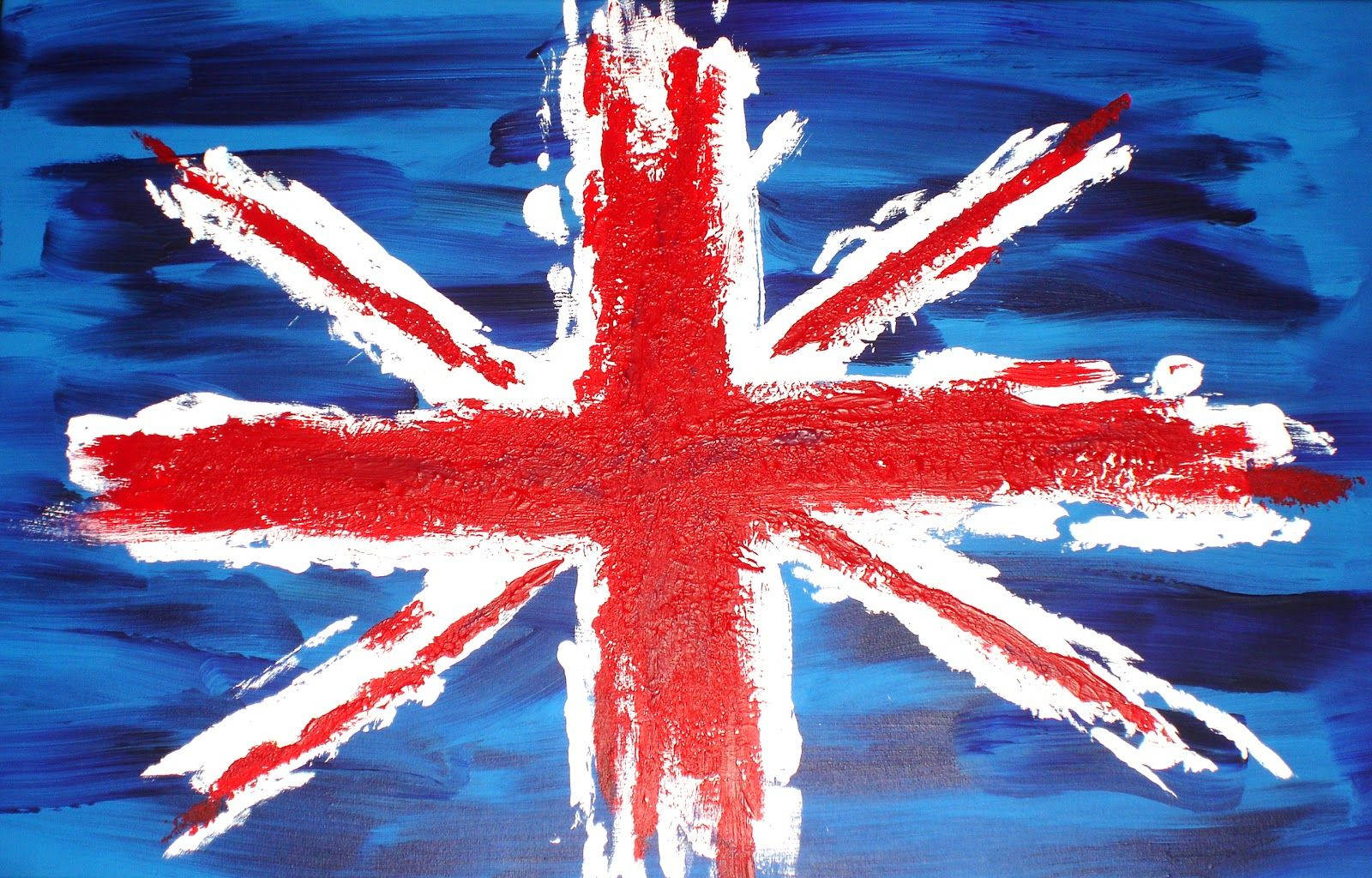 United Kingdom Flag 桌布 壁紙 — 一面大膽的英國國旗，以厚實的紋理筆觸繪製在深藍色背景上。