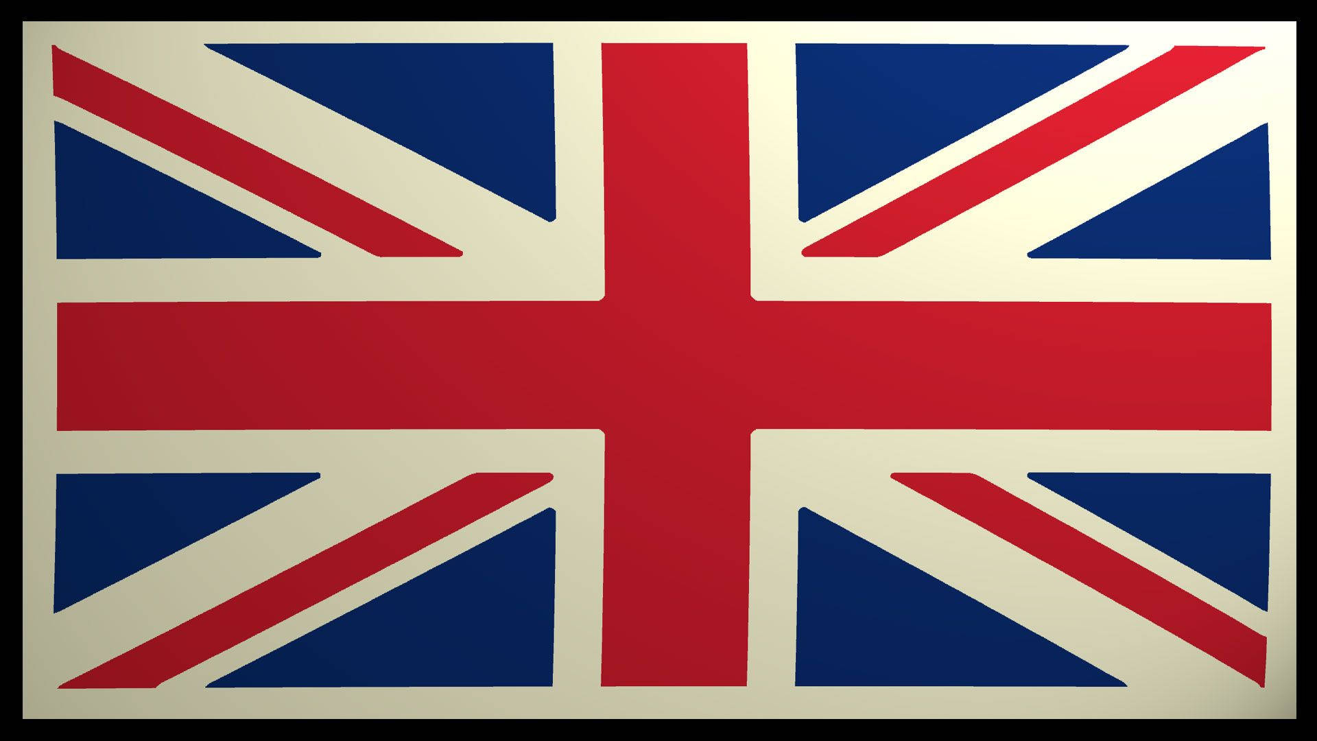 United Kingdom Flag 桌布 壁紙 — 一面大膽的英國國旗，在奶油色背景上有紅、白、藍條紋，並以黑色邊框框住。