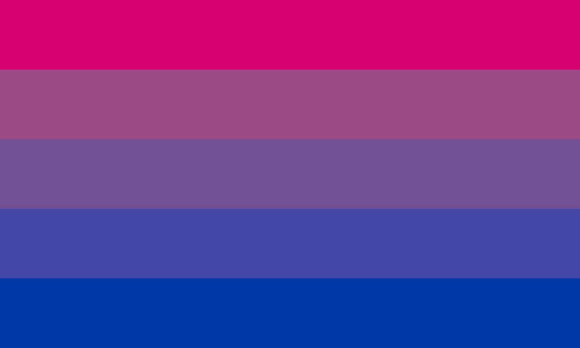 Bisexual Flag 桌布 壁紙 — 一面大膽的雙性戀驕傲旗，帶有粉紅色、紫色和藍色的五條水平條紋。